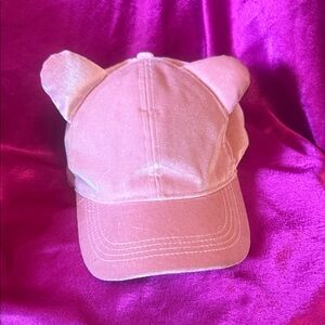 Pink Velvet Cap with Cat Ears Velcro strap one size